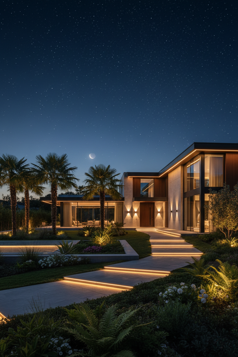 Luxury Home Exterior Night Collage Image
